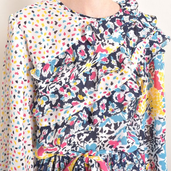 VINTAGE 1980S SUSAN FREIS MIXED PRINT DRESS-S/M - Picture 5 of 9